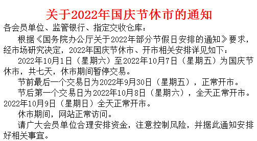 郑州棉花购销市场2022年国庆假期放假的公告